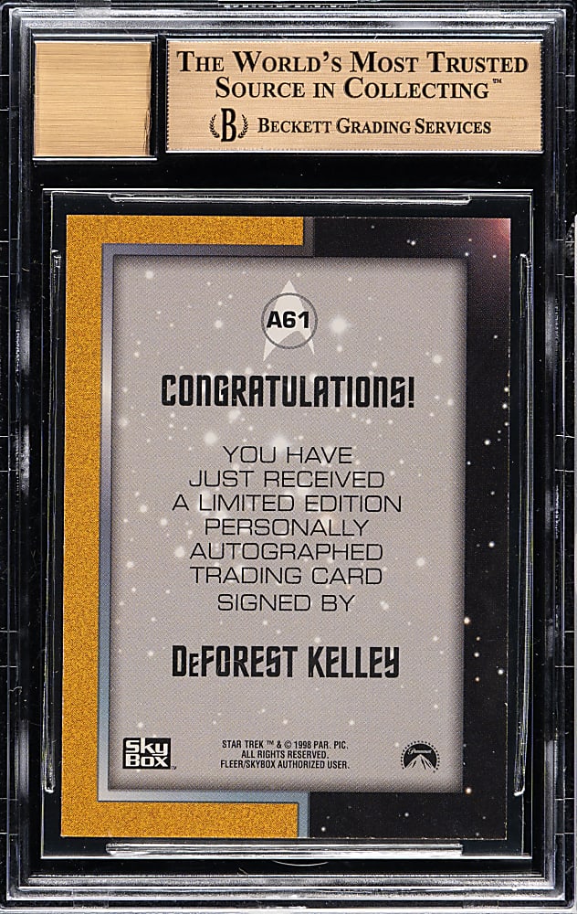 1999 Skybox Star Trek The Original Series Autograph Season Three #A61 Deforest Kelley BGS GEM MINT 9.5 with GEM MINT 10 Signature