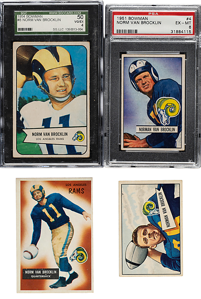 1951 to 1955 Bowman Football Norm Van Brocklin Collection (47) Including 37 Rookies and 11 Graded Cards