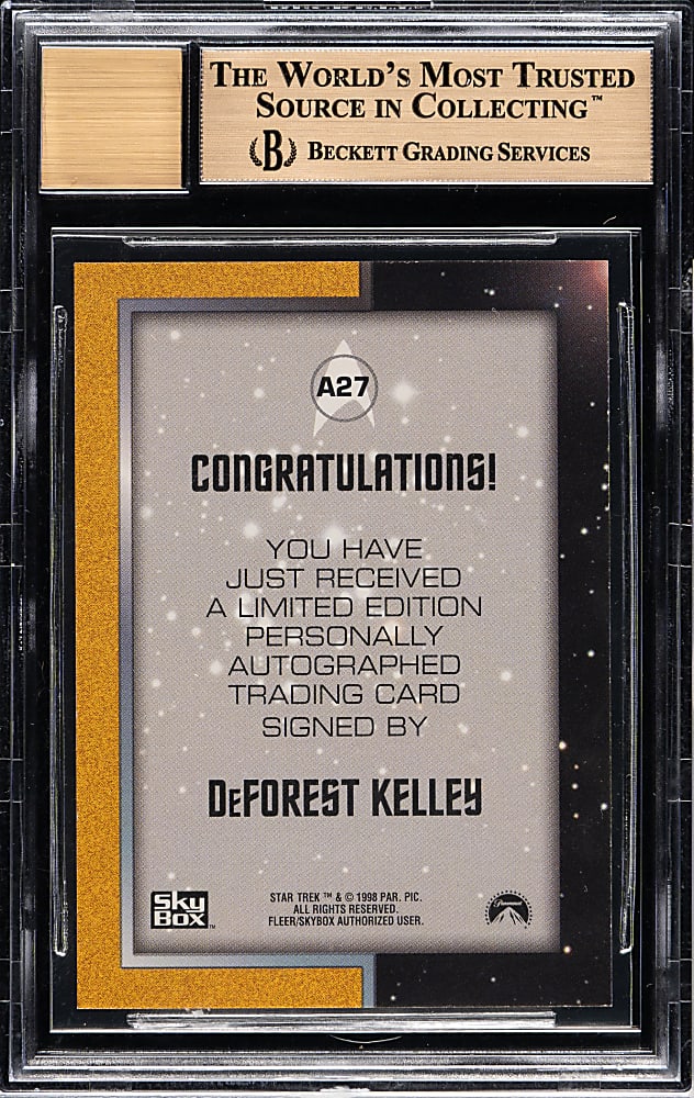 1998 Skybox Star Trek The Original Series Autograph Season Two #A27 Deforest Kelley BGS GEM MINT 9.5 with GEM MINT 10 Signature