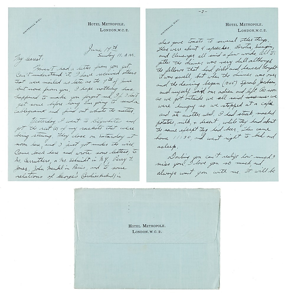 June 19, 1932 Ellsworth Vines Handwritten and Signed Letter to Girlfriend - Wimbledon Winning Year!