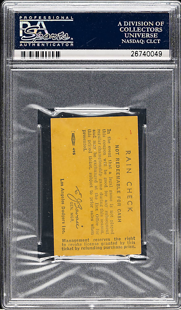July 25, 1963 Los Angeles Dodgers (vs. Pittsburgh Pirates) Ticket Stub PSA NM-MT 8 - Roberto Clemente Home Run #85 and Sandy Koufax 12 Strikeouts - 1 of 2 - Highest Graded!