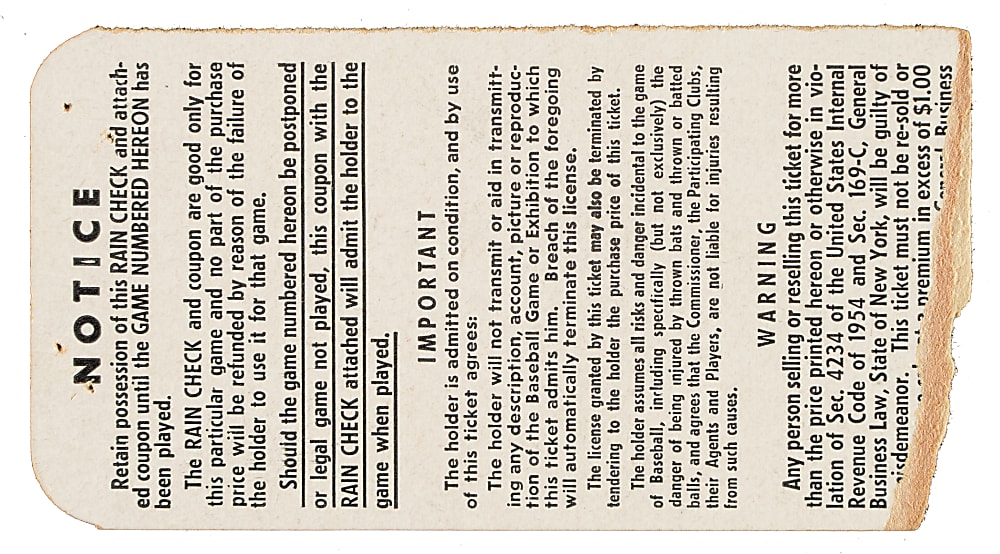 1955 New York Yankees (vs. Brooklyn Dodgers) World Series Game 1 Ticket Stub - Jackie Robinson Steals Home