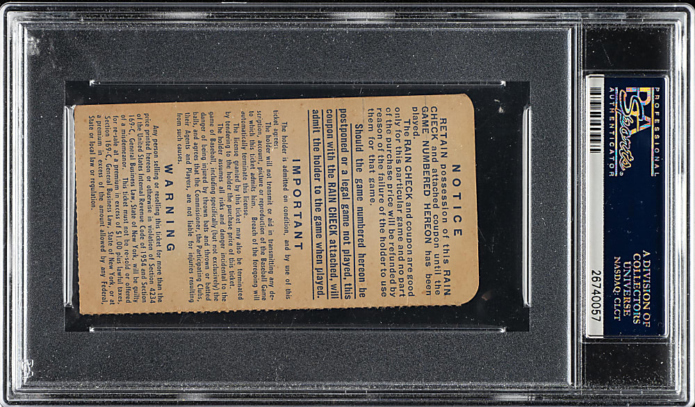 1955 Brooklyn Dodgers (vs. New York Yankees) World Series Game 3 Ticket Stub PSA VG 3 - Mickey Mantle Home Run