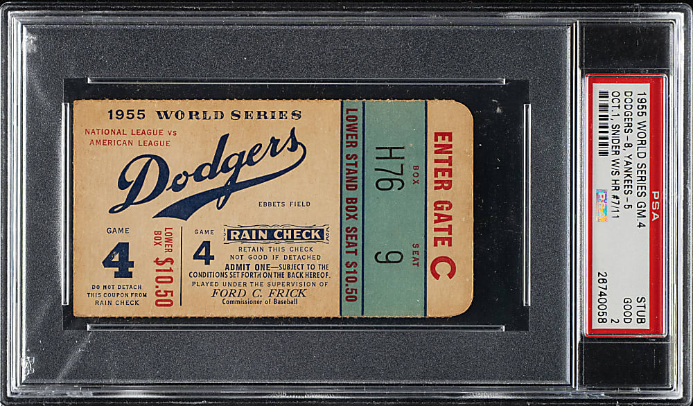 1955 Brooklyn Dodgers (vs. New York Yankees) World Series Game 4 Ticket Stub PSA GOOD 2 - Duke Snider Home Run