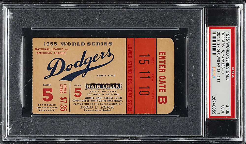 1955 Brooklyn Dodgers (vs. New York Yankees) World Series Game 5 Ticket Stub PSA GOOD 2 - Duke Snider Two Home Runs