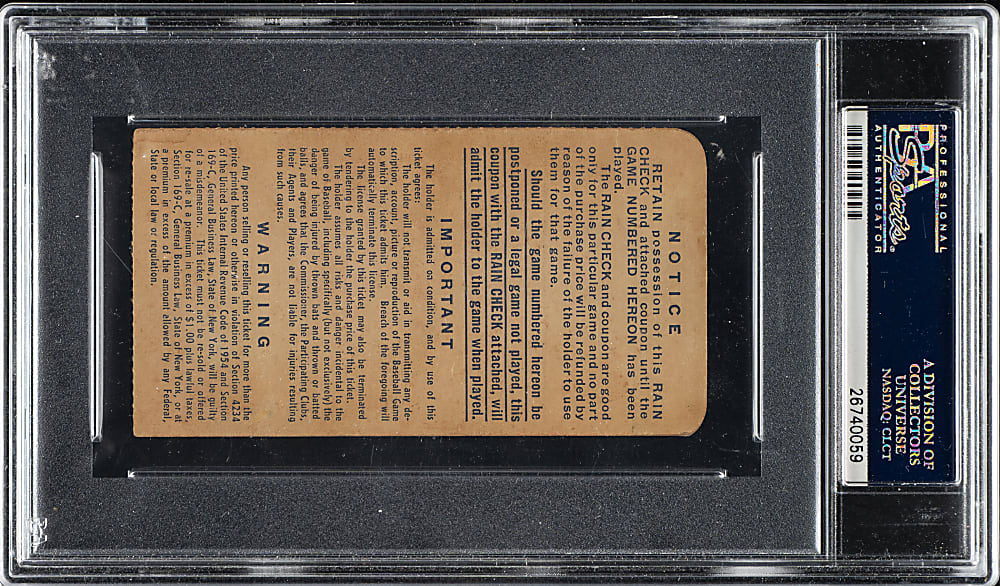 1955 Brooklyn Dodgers (vs. New York Yankees) World Series Game 5 Ticket Stub PSA GOOD 2 - Duke Snider Two Home Runs