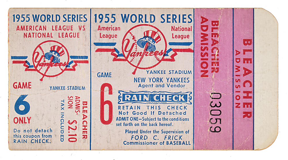 1955 New York Yankees (vs. Brooklyn Dodgers) World Series Game 6 Ticket Stub