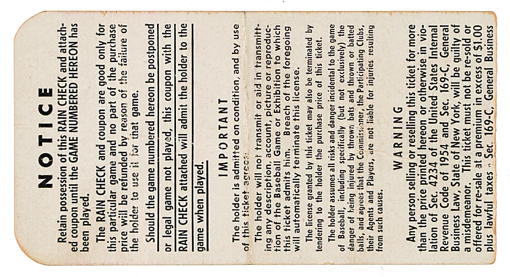 1955 New York Yankees (vs. Brooklyn Dodgers) World Series Game 6 Ticket Stub
