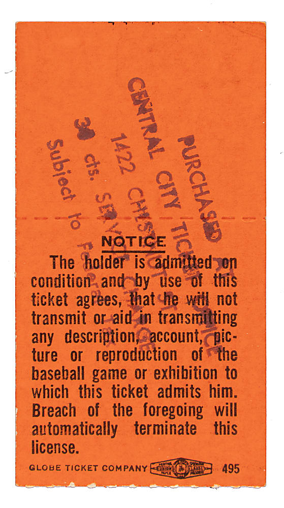May 8, 1955 Philadelphia Phillies (vs. Brooklyn Dodgers) Ticket Stub - Gil Hodges and Duke Snider Home Runs
