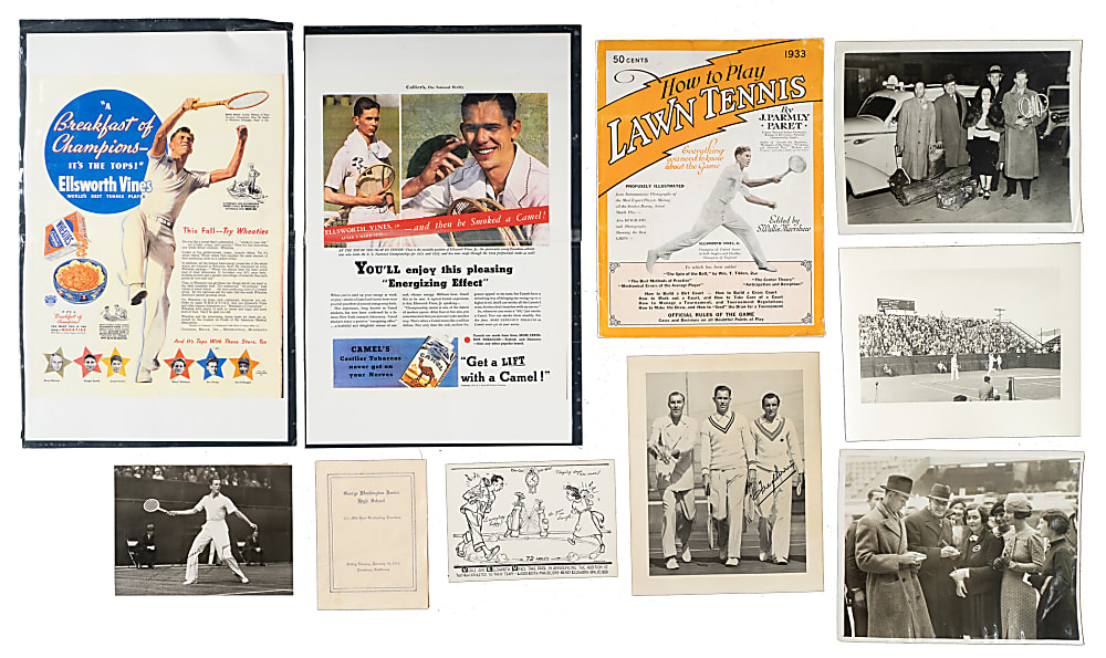 Ellsworth Vines Photograph, Advertisement, and Ephemera Collection (13) Including High School Graduation Program - From the Ellsworth Vines Estate