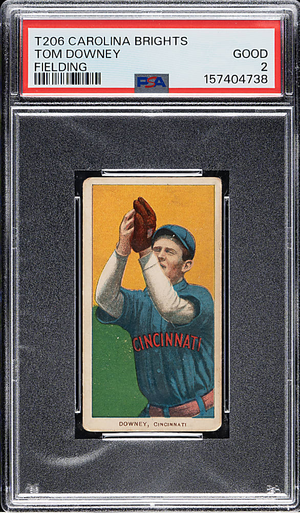 1909-1911 T206 White Border Tom Downey Fielding PSA GOOD 2 - Carolina Brights Back