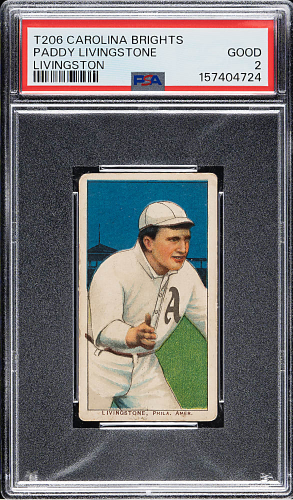 1909-1911 T206 White Border Paddy Livingstone PSA GOOD 2 - Carolina Brights Back