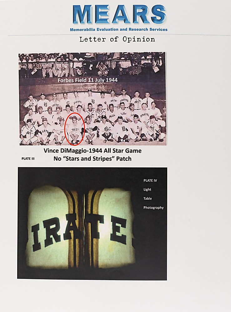 1944 Vince DiMaggio Pittsburgh Pirates Game-Used Home Uniform MEARS A9.5