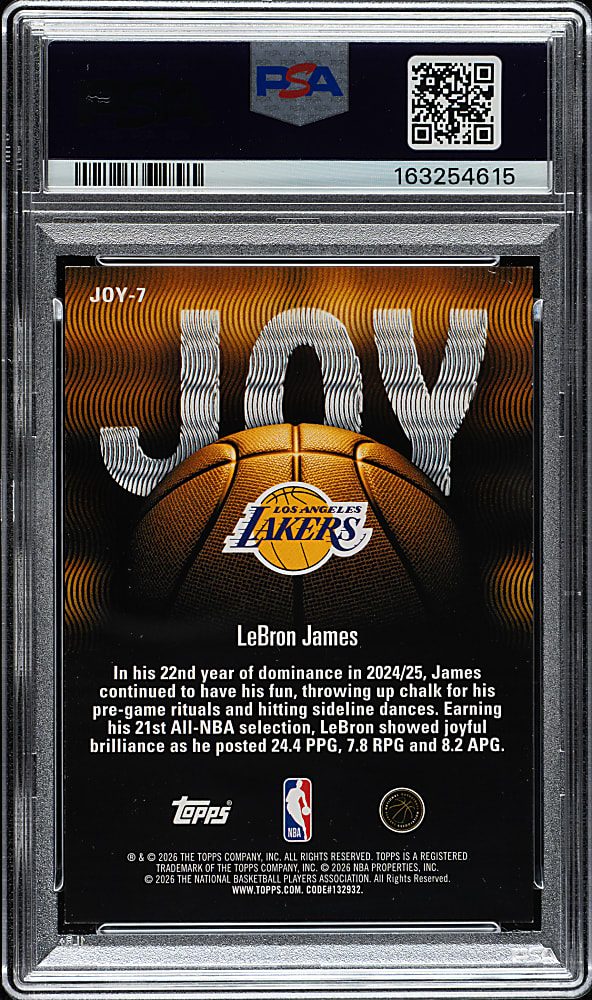 2025-2026 Topps NBA Hoops Joy Basketball #JOY-7 LeBron James Platinum #1/1 PSA NM 7