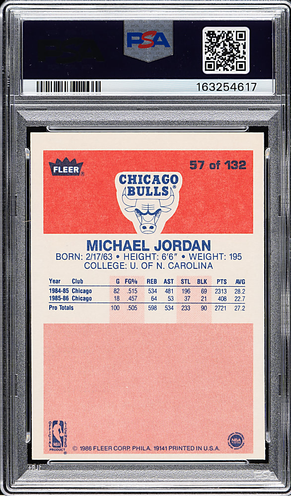 1986-1987 Fleer Basketball #57 Michael Jordan Rookie PSA NM 7