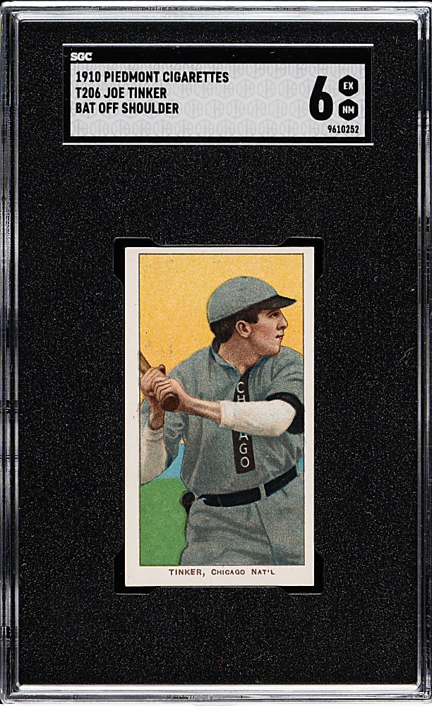 1909-1911 T206 White Border Joe Tinker Bat Off Shoulder SGC EX/NM 6