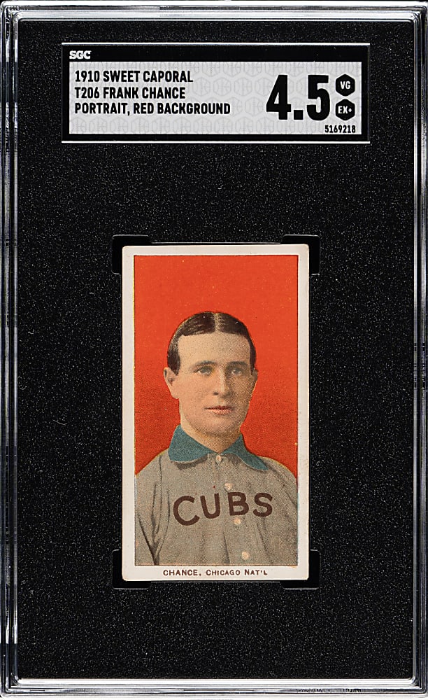1909-1911 T206 White Border Frank Chance Portrait Red Background SGC VG/EX+ 4.5
