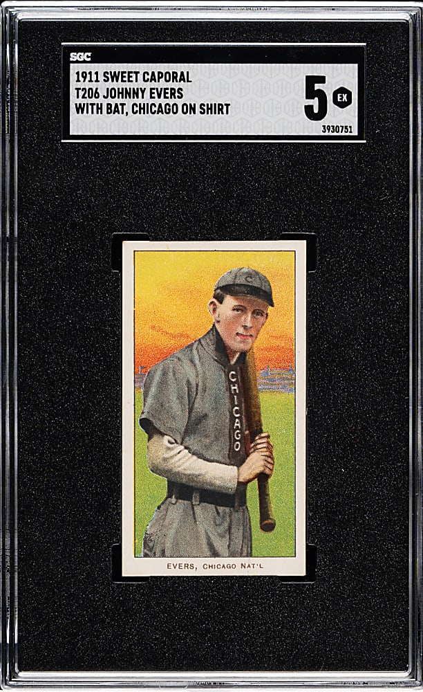 1909-1911 T206 White Border Johnny Evers with Bat, Chicago on Shirt SGC EX 5