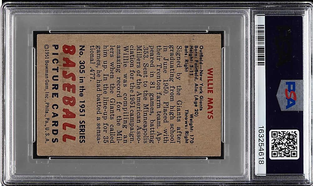 1951 Bowman #305 Willie Mays Rookie PSA VG 3