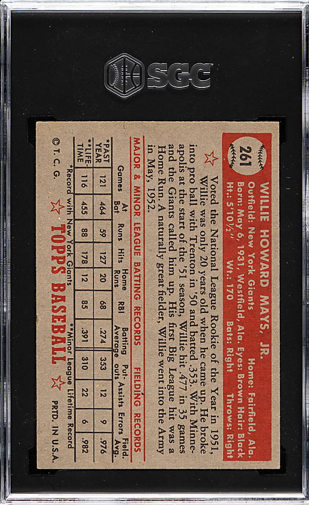1952 Topps #261 Willie Mays SGC VG/EX 4