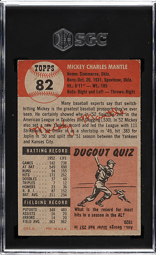 1953 Topps #82 Mickey Mantle SGC EX 5