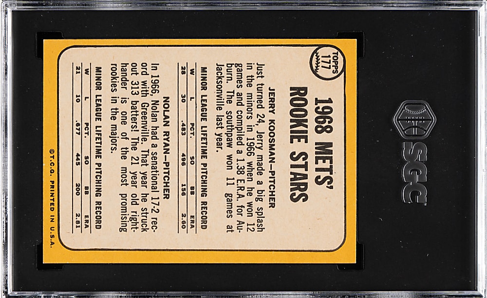 1968 Topps #177 Nolan Ryan Rookie SGC EX/NM 6
