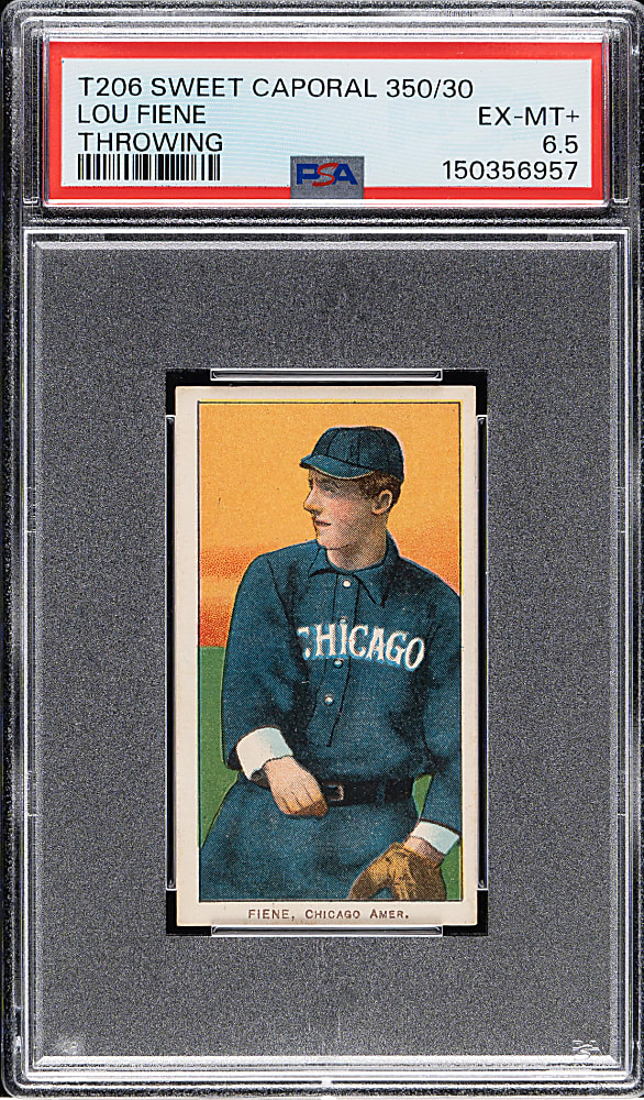 1909-1911 T206 White Border Lou Fiene Throwing PSA EX-MT+ 6.5