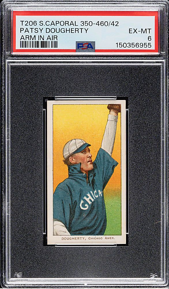 1909-1911 T206 White Border Patsy Dougherty Arm In Air PSA EX-MT 6