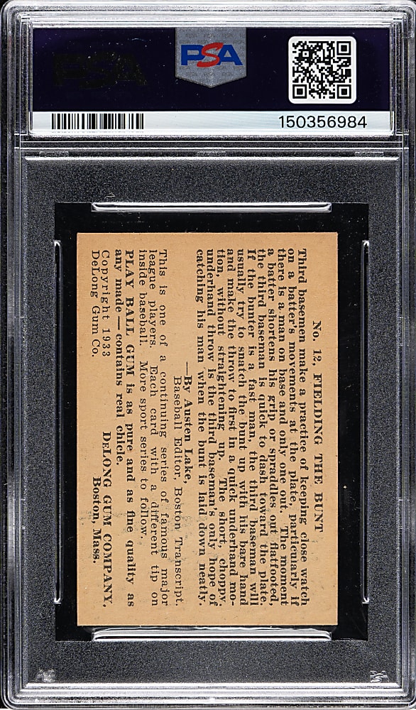 1933 R333 DeLong Gum #12 Pie Traynor PSA EX 5