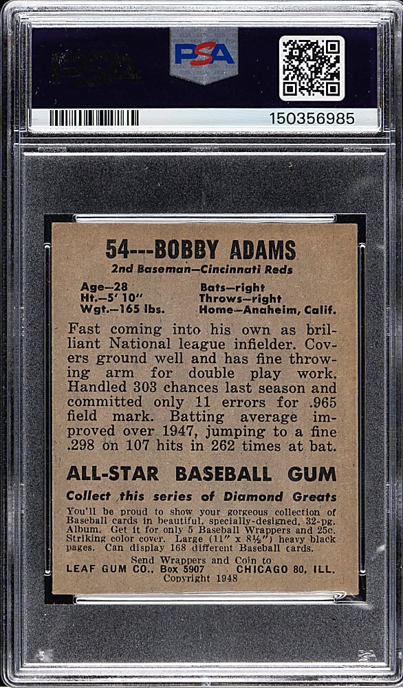1948-1949 Leaf #54 Bobby Adams Short Print PSA EX 5