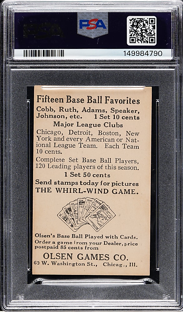Newly Discovered 1922 Olsen Games Co. Eddie Collins PSA EX 5 - 1 of 1 - Highest Graded!