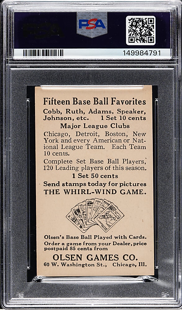 Newly Discovered 1922 Olsen Games Co. Ray Schalk PSA EX 5 - 1 of 1 - Highest Graded!