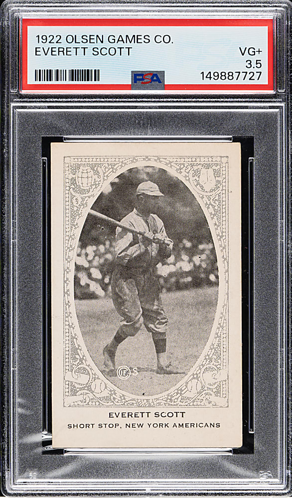 Newly Discovered 1922 Olsen Games Co. Everett Scott PSA VG+ 3.5 - 1 of 1 - Highest Graded!