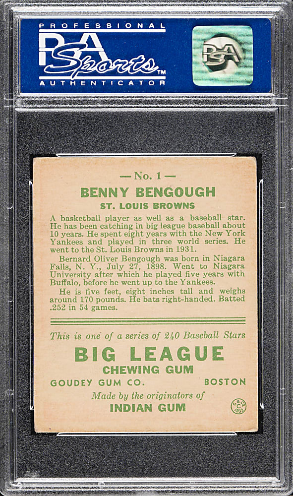 1933 R319 Goudey #1 Benny Bengough PSA VG-EX 4