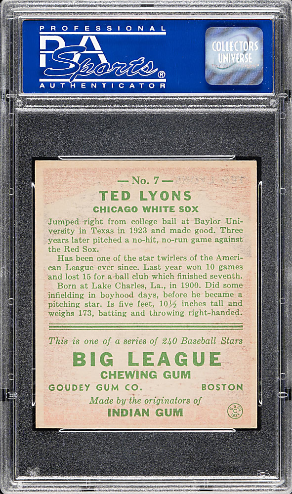 1933 R319 Goudey #7 Ted Lyons PSA NM 7