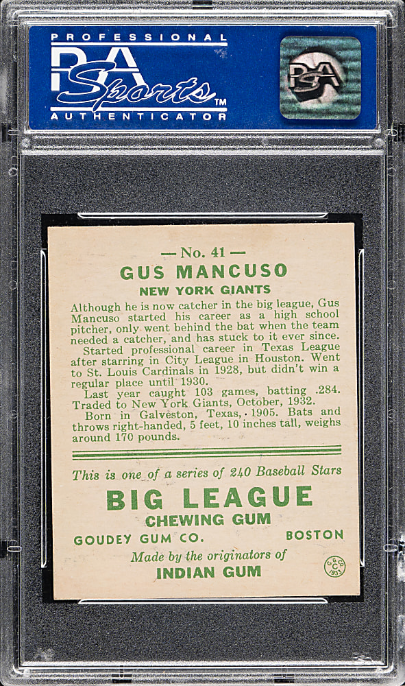 1933 R319 Goudey #41 Gus Mancuso PSA NM 7
