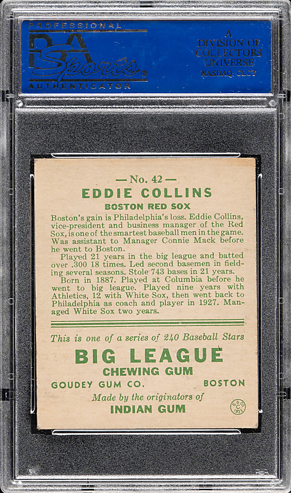 1933 R319 Goudey #42 Eddie Collins PSA EX 5