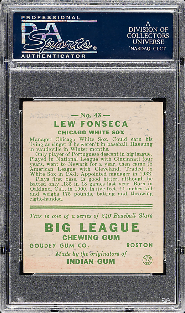 1933 R319 Goudey #43 Lew Fonseca PSA NM 7