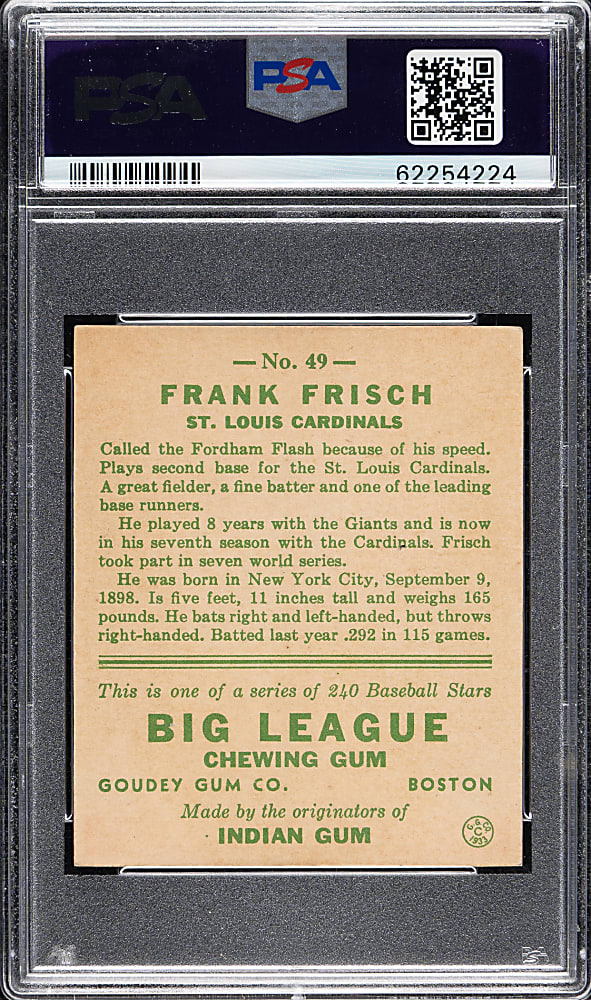 1933 R319 Goudey #49 Frank Frisch PSA EX 5