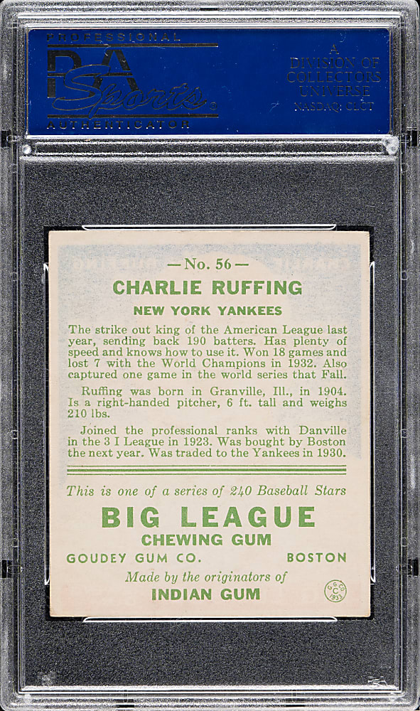 1933 R319 Goudey #56 Red Ruffing PSA EX 5