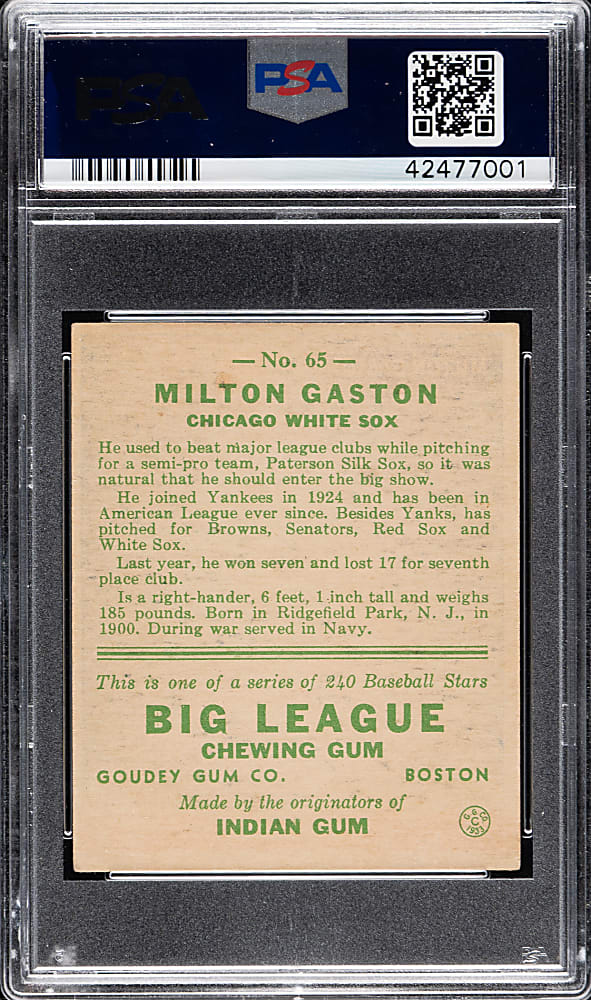 1933 R319 Goudey #65 Milton Gaston PSA NM 7