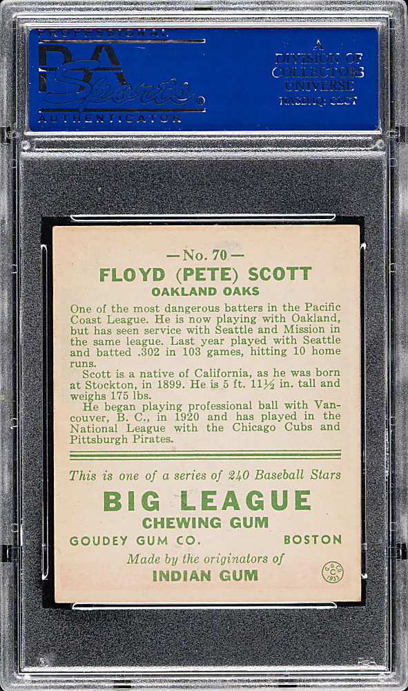 1933 R319 Goudey #70 Pete Scott PSA NM 7