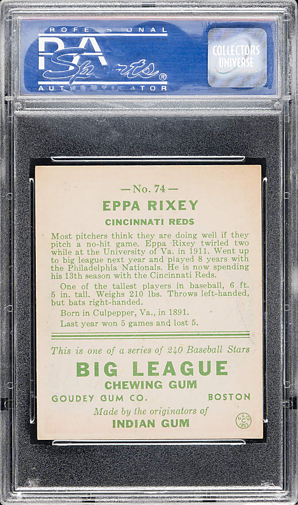 1933 R319 Goudey #74 Eppa Rixey PSA NM 7