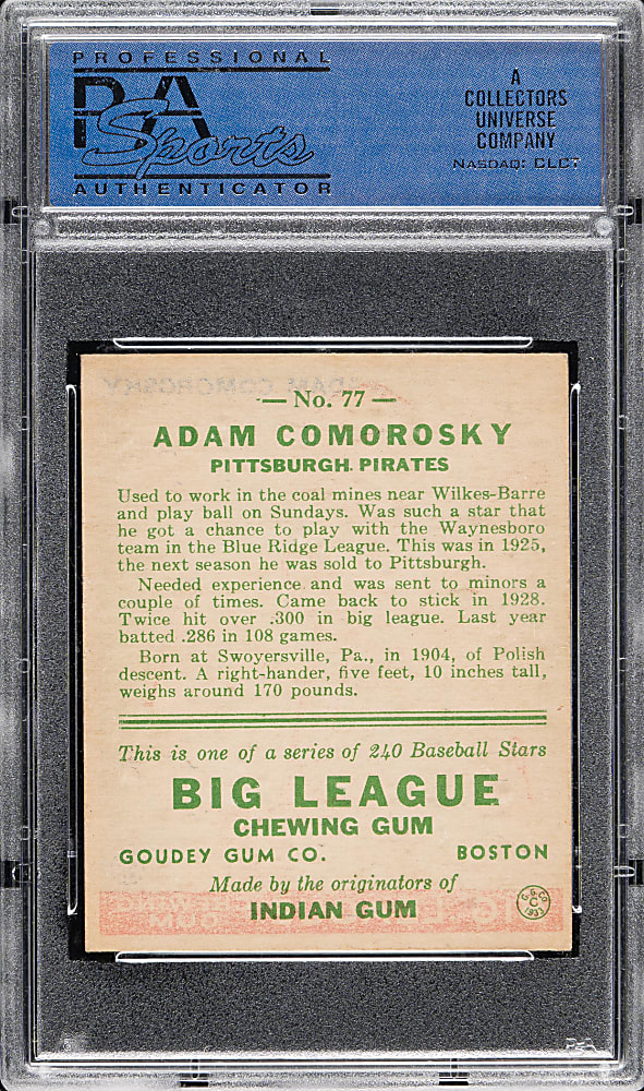 1933 R319 Goudey #77 Adam Comorosky PSA NM 7