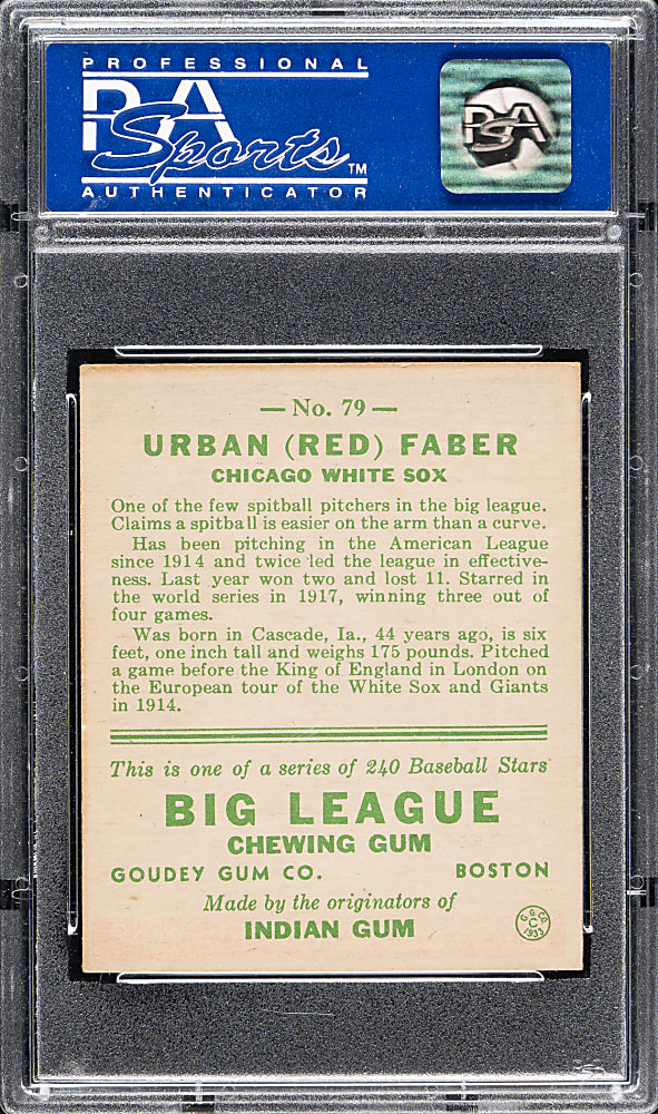 1933 R319 Goudey #79 Red Faber PSA NM 7