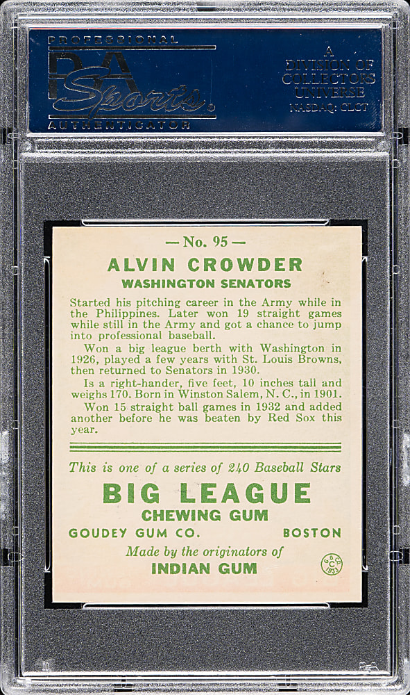 1933 R319 Goudey #95 Alvin Crowder PSA NM 7
