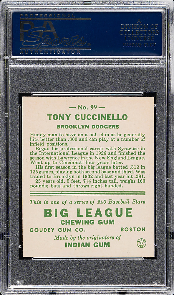 1933 R319 Goudey #99 Tony Cuccinello PSA NM 7