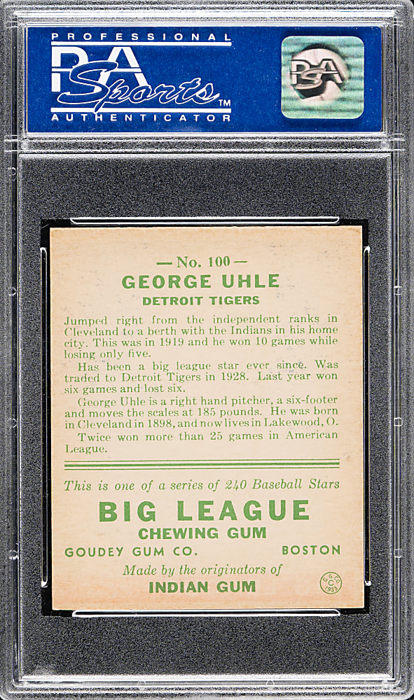 1933 R319 Goudey #100 George Uhle PSA NM 7