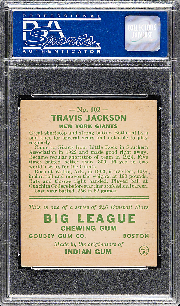 1933 R319 Goudey #102 Travis C. Jackson PSA EX-MT 6