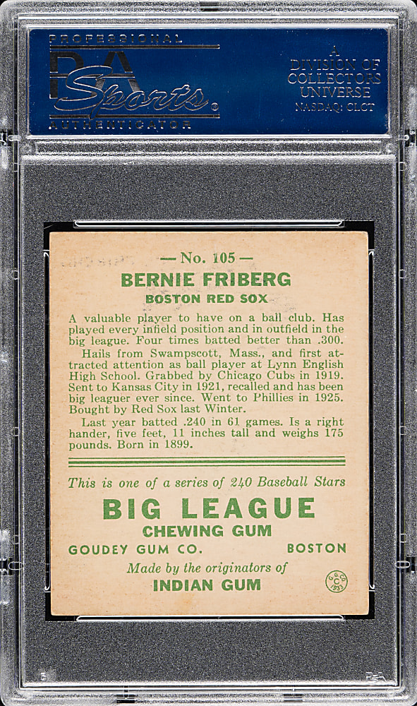 1933 R319 Goudey #105 Bernie Friberg PSA NM 7